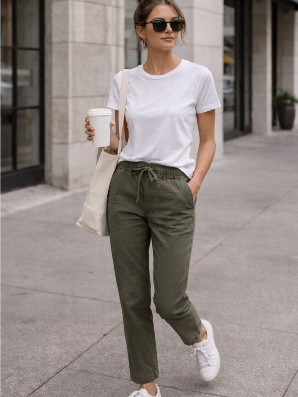 GAP Easy Essential Pants Olive Green Drawstring XS Casual Chino